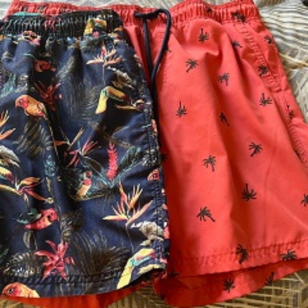 2 X Men's Boxer Swim Pants Tommy Bahama Look + Orange/Black Palm Trees Both L